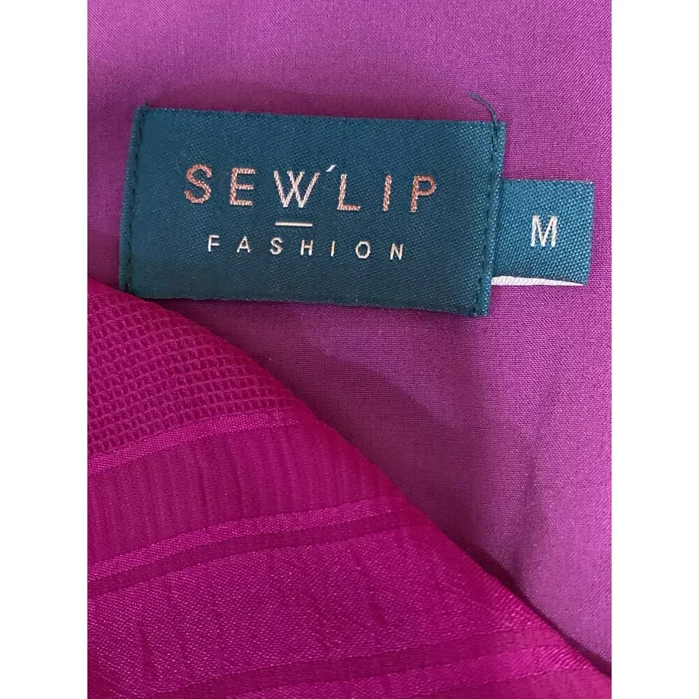 Sewlip Women's Pink Long Sleeve V Neck Pleated Tie Waist Wrap Midi Skirt Size M - Picture 4 of 5